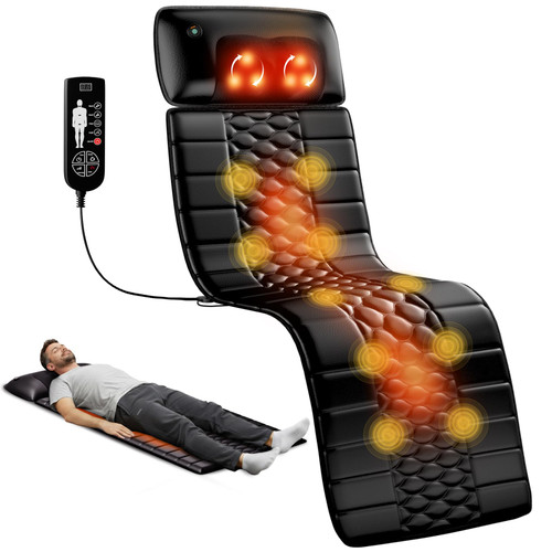 Shiatsu Full Body Massage Mat with Heat, Detachable Massager Pad, 10 Vibrating Motors, Deep Tissue Pain Relief for Back