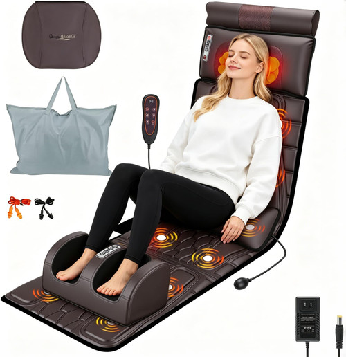 Vibration Massage Mat for Back Pain Relief, 9 Modes 3 Timers, Inflatable Lumbar Pillow, Home Office Gift for Men Women