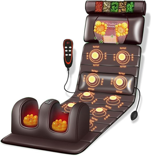 Beloving Full Body Massage Mat with Heat and Vibration, 10-Node Back Massager with Foot Roller & Neck Pillow