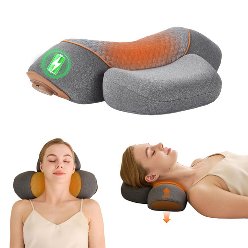 3-in-1 Rechargeable Neck Massager Pillow with Heat, Vibration, Traction Massager for Neck Pain and Hump Relief