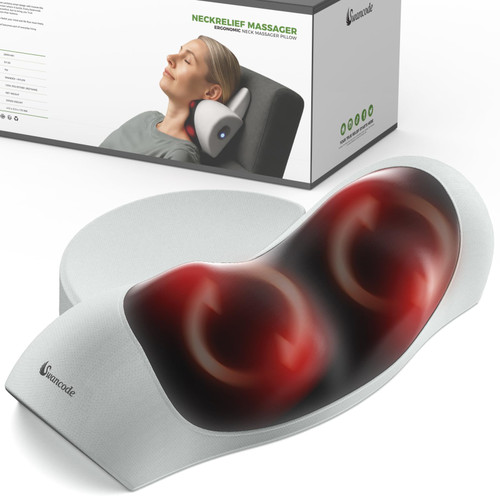 swancode Upgraded 3-in-1 Neck Massager Pillow with Heat, Portable Cordless Neck Massager for Pain Relief Deep Tissue, Rechargeable Pillow Massager for Neck & Shoulder Relaxation at Home/Office/Travel
