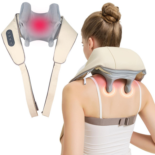 4D Wireless Deep Tissue Kneading Neck Massager with Heating Function, Shiatsu and Shoulder Massage Pillow