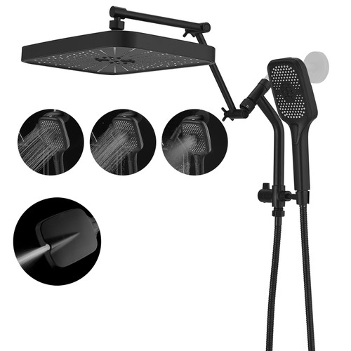 High Pressure Rain/Rainfall Shower Heads With Handheld Spray Combo (3+1 Settings & Built-in Power Wash