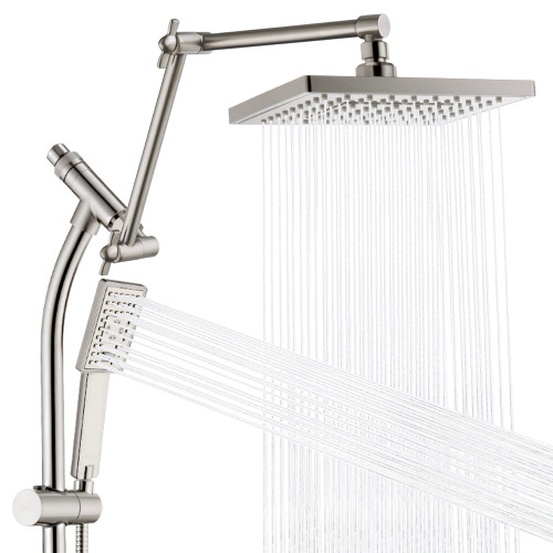 BRIGHT SHOWERS Rain Shower Heads System, Rainfall Shower Head with Handheld Spray Combo Includes Solid Brass Slide Bar, Height Adjustable Holder, Shower Extension Arm and 60" Long Hose, Brushed Nickel