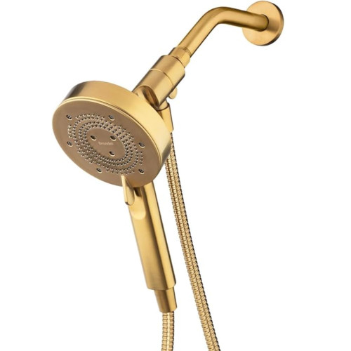 Handheld Shower Head, 60" Stainless Steel Hose, 5-Setting, Matte Gold