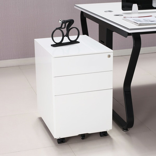 Iron Chest of Drawers Gooseneck 30*45*60cm Three Drawers Side Pull Metal File Cabinet White