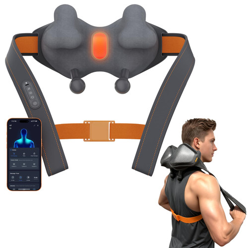 Smart Heated Shiatsu Neck Shoulder Back Massager, App-enabled, 8 Extra-Wide Bionic Heads, 4D Deep Tissue Kneading