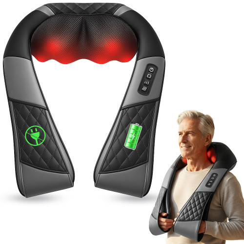 COMFIER Cordless Neck Massager, Shiatsu Shoulder Massager with Heat, 3D Kneading Back Massager Pillow, Mother Day Gift, Black