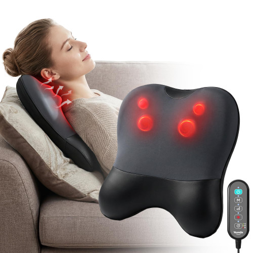 Back & Neck Massager with Heat, 4D Deep Tissue Shiatsu Massage Pillow with Hand Controller, 3 Modes & 3 Speeds, Ergonomic Full Back Support