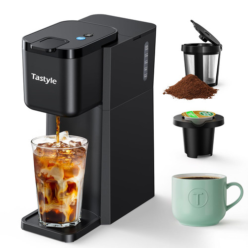 Tastyle Mini Hot and Iced Coffee Maker Single Serve, for K Cup and Ground