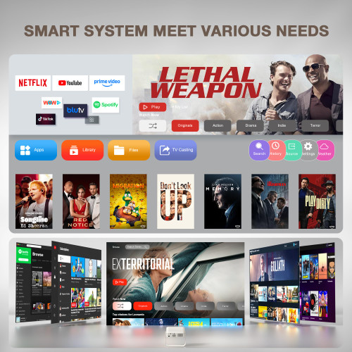 [Officially-Licensed App & Auto Focus]White Smart Mini Projector with WiFi and Bluetooth, XuanPad 4K Support Movie Projector