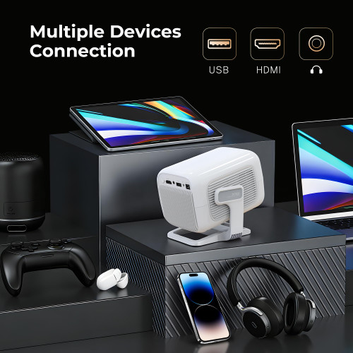 Native 1080P Smart Mini Projector with WiFi 6 Bluetooth 5.4, Full HD 4K Support Auto Focus&Keystone,Built-in Apps Android TV OS