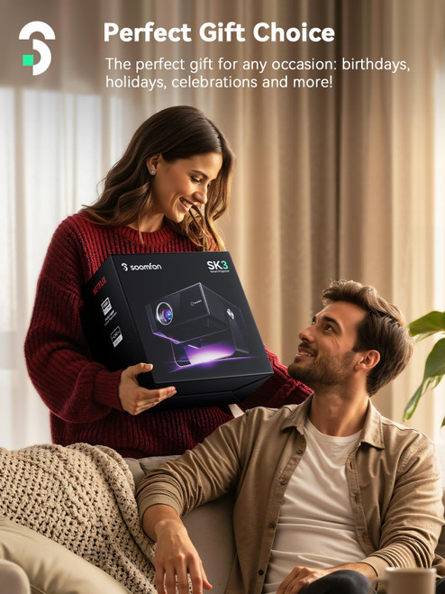 SOOMFON SK3 Smart Projector with WiFi and Bluetooth 1080P Native HDR10 - Portable Outdoor Movie Mini Projector with Stand Auto Focus & Keystone