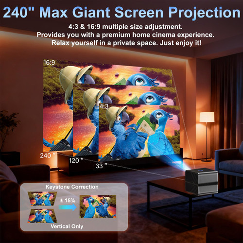 [1000 ANSI Lumens/Auto Focus/Built-in Apps] Outdoor 4K Projector with WiFi and Bluetooth,Smart TV OS & Dolby Atmos