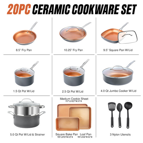 GOTHAM STEEL 20 Pc Ceramic Cookware Set