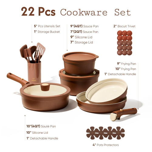 CAROTE 22Pcs Ceramic Cookware Set