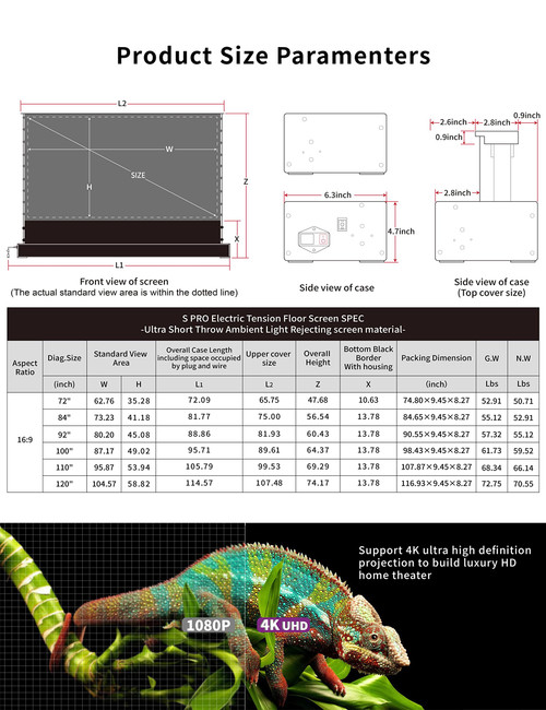 VIVIDSTORM Motorized Floor Rising UST ALR Projector Screen for Home Theater, Tensioned Wrinkle-Free Surface
