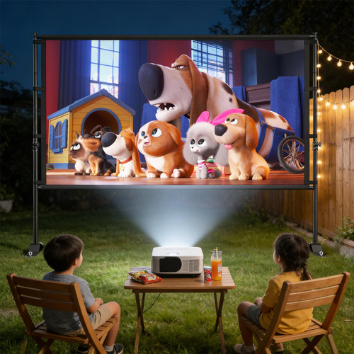 120 inch Outdoor Projector Screen with Stand, Portable Projector Screen Outdoor with Sand Bag for Backyard