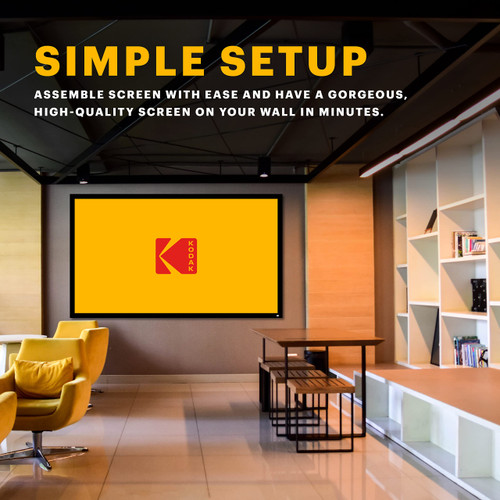 KODAK Projector Screen | 100” Fixed Frame Home Projection Screen with Black Velvet Frame, Durable PVC & Wall Mount Kit