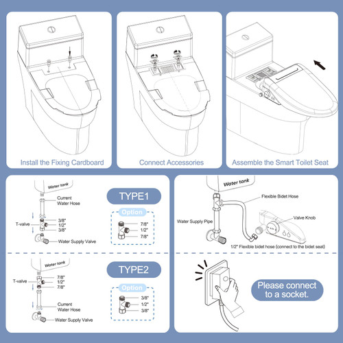 Bidet Toilet Seats with AUTO - Water & Dryer Slow Close Lid, Nozzle