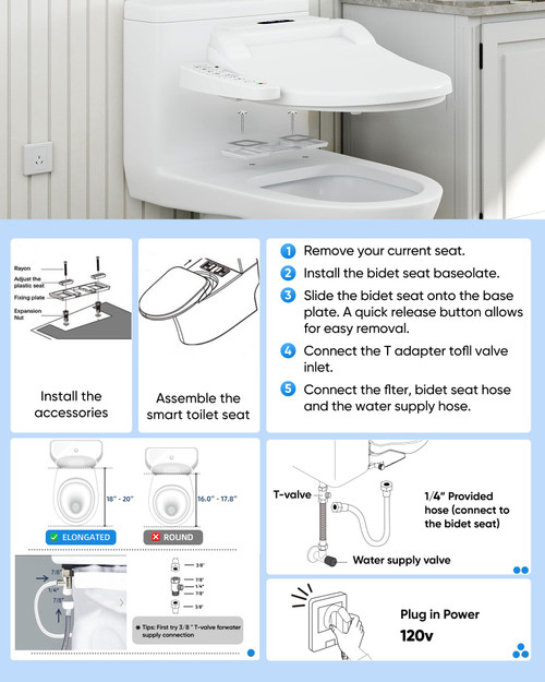 Bidet Toilet Seat Elongated, Rear and Feminine Wash, Unlimited Warm Water,