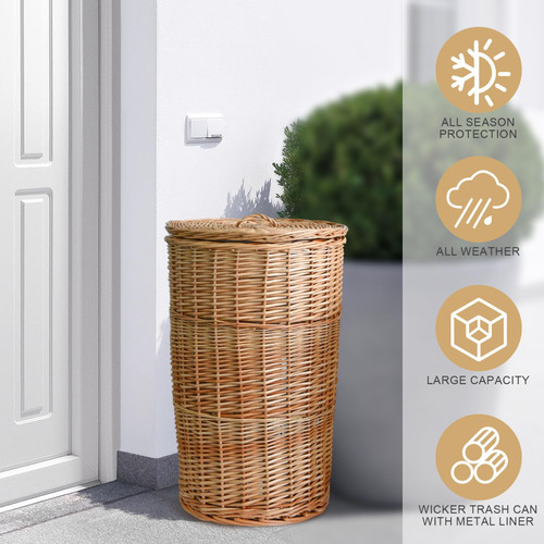 Trash Can with Lid, Tall Wickers Waste Basket, Handwoven Trashs Cans