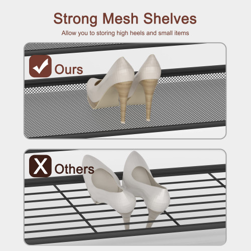 CHEMPFR Industrial Shoe Rack - Sturdy Steel Entryway Shoe Organizer with Spacious Top - Strong Mesh Shoe Storage Shelves
