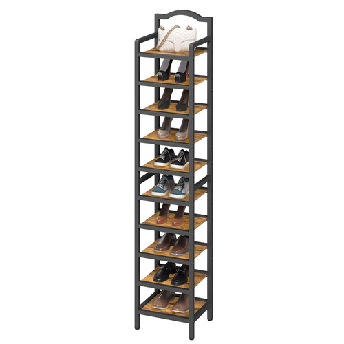 YATINEY 10-Tier Tall Shoe Rack, Vertical Shoe Organizer for Small Spaces, Wooden Shoe Shelf for Entryway