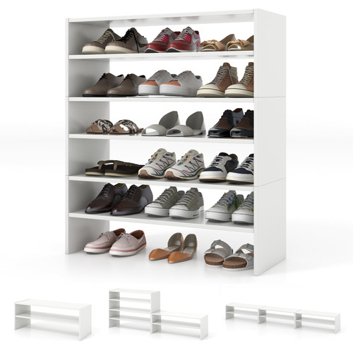Tangkula 6-Tier Stackble Shoe Rack for Closet, Space Saving Wooden Corner Shoe Storage Shelf for 18 Pairs, 3-in-1