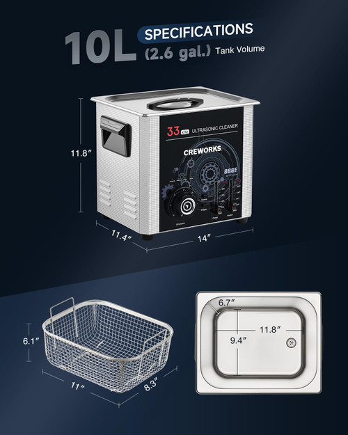 Ultrasonic Cleaner with Sweep Function, 33kHz 240W Industrial-Grade