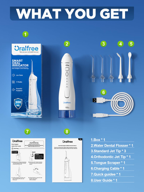 Oralfree Water Dental Flosser Cordless for Teeth Cleaning - 4 Modes Oral Irrigator 300ML