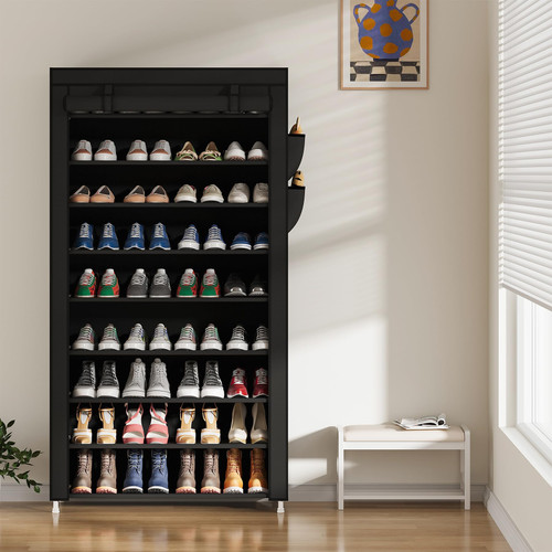 Laiensia 9-Tier Vertical Shoe Rack Organizer, Space Saving Shoe Storage Organizer, Non-Woven Cover Shoe Shelf Holds 36-45