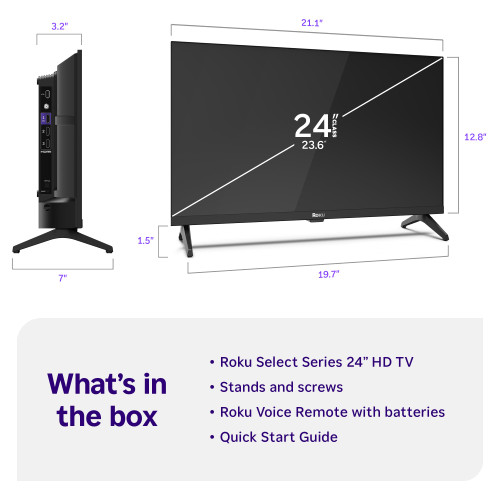 Roku Smart TV – 24-Inch Select Series, 720p HD TV – Roku TV with Voice Remote – Flat Screen LED Television with Wi-Fi