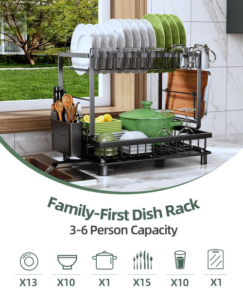Dish Drying Rack, 2 Tier Space-Saving Dish Rack