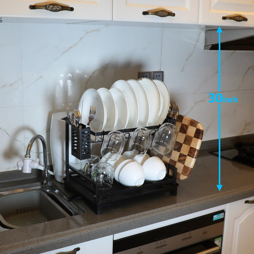 B-Land Dish Drying Rack: 2 Tier Dish Racks for Kitchen Counter and Sink - Large Dish Drying Rack