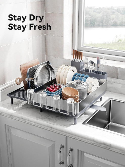 SUNLY Large Dish Drying Rack, Expandable Dish Racks for Kitchen Counter