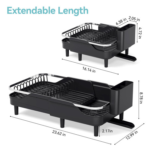 Urackify Expandable Dish Rack for Kitchen Counter,16.14"-23.62" Large Stainless Steel Dish Drying Rack