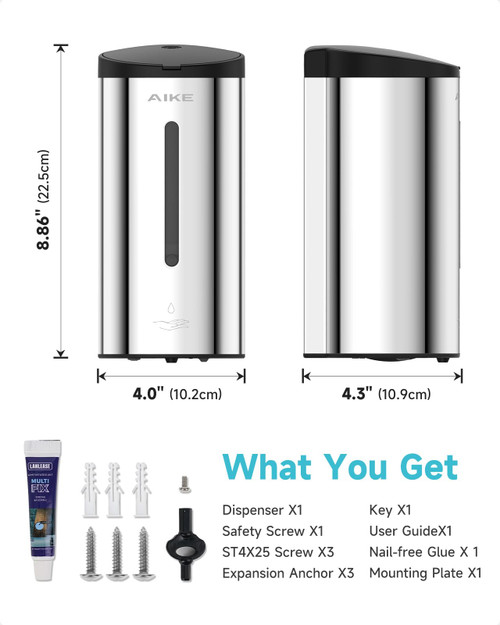 AIKE Automatic Wall Mount Liquid Soap Dispenser, Commercial Stainless Steel