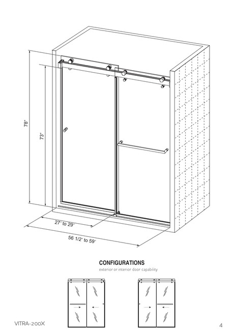 H Frameless Shower Door, Double Sliding with 3/8" Clear