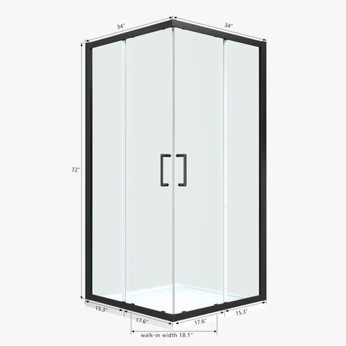 Corner Shower Enclosure 34" D X 34" W X72" H Shower Stall for Walk in showering