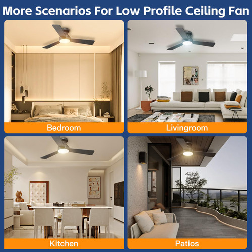 Ceiling Fans with Lights, 42 Inch Ceiling Fan with Light And Remote, 3CCT Flush