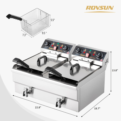 ROVSUN 24.9QT Electric Deep Fryer w/Frying Baskets Timer Drains & Lids