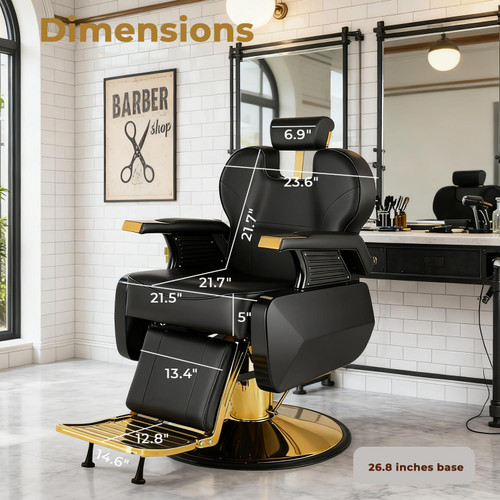Black and Gold Barber Chair, Heavy Duty Hydraulic Reclining Barber Chair