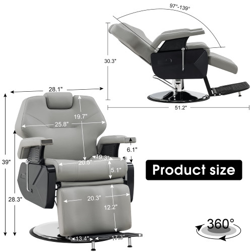 BarberPub Classic Modern Sturdy Heavy Duty Hydraulic Recline