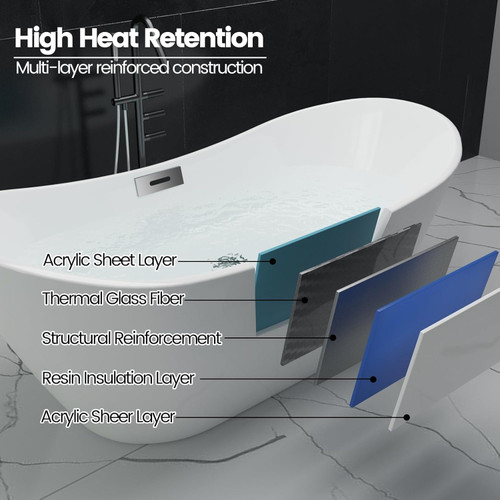 67" Acrylic Freestanding Soaking Bathtub, Free Standing Tub, Stylish Stand Alone