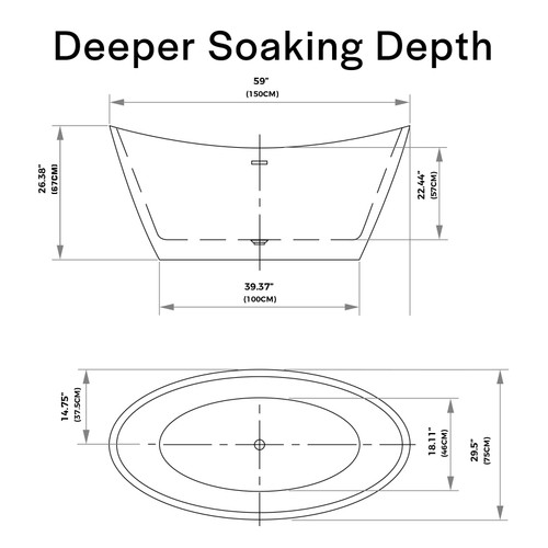 Freestanding Bathtub, Acrylic Soaking Tub with Brushed Nickel Drain & Overflow