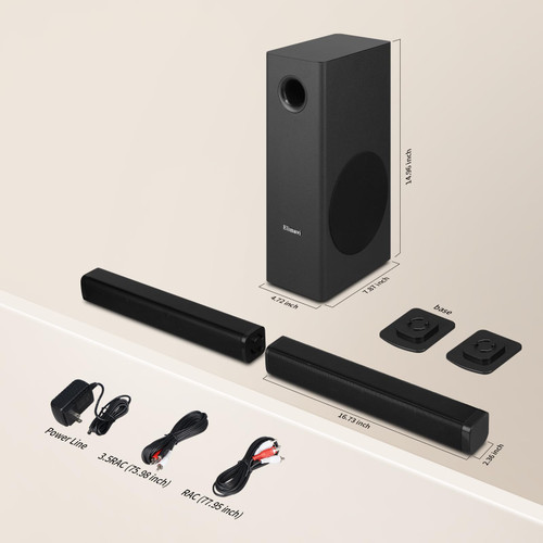 Elimavi Sound Bars for TV with Subwoofer - Detachable 2-in-1, 2.1 Deep Bass Surround Sound System