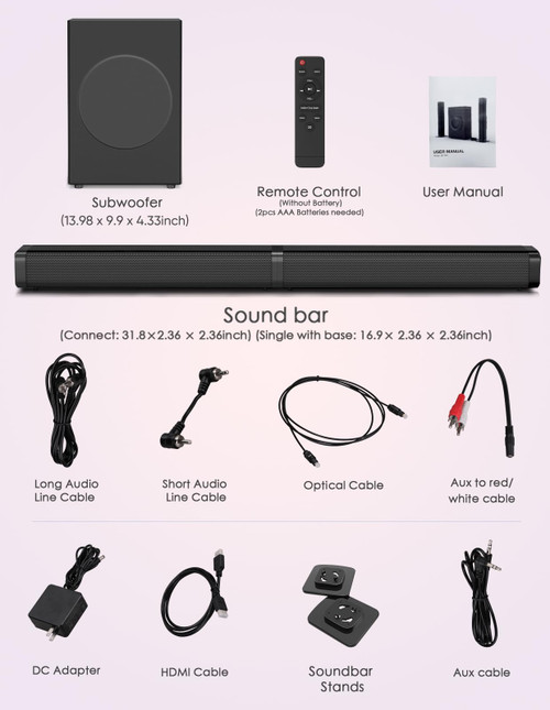 Puxinat 2 in 1 Separable Sound Bar for Smart TV with Subwoofer, Bluetooth 5.0 Surround Sound System for Home Theater