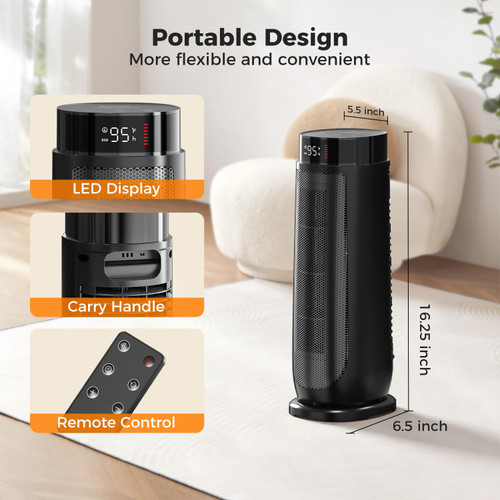 BREEZOME Space Heaters for Indoor Use, 1500W, with Thermostat, 24H Timer, 90° Oscillating, Quiet