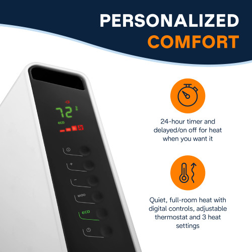 portable electric heater is freestanding/easily wall mounted. Energy Saving, quick heat distribution, timer, white,